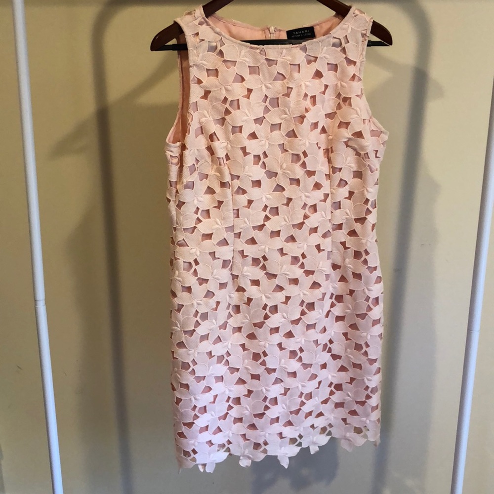 Sweet Floral Cutout Pink Tahari Dress